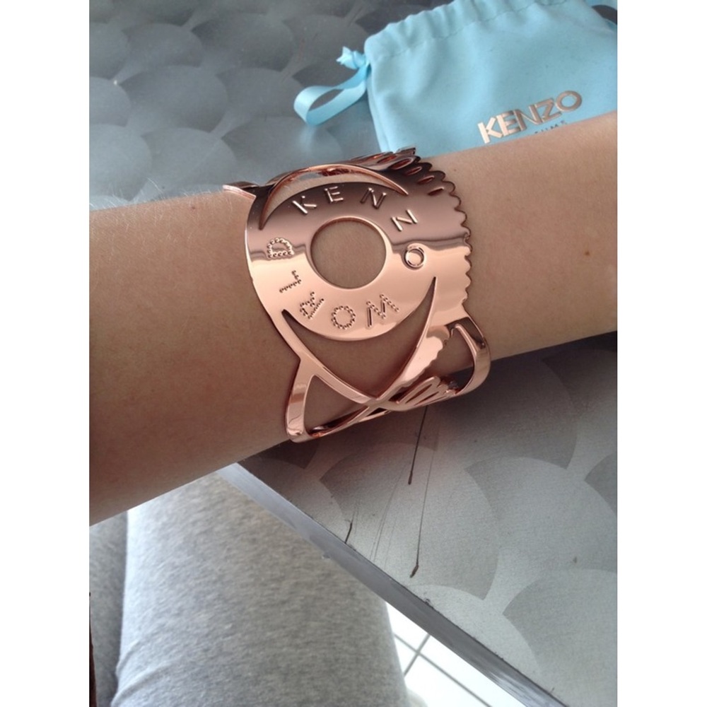 KENZO WORLD RARE RETRÒ VINTAGE ROSE GOLD SCULPTURAL DESIGN CUFF BRACELET